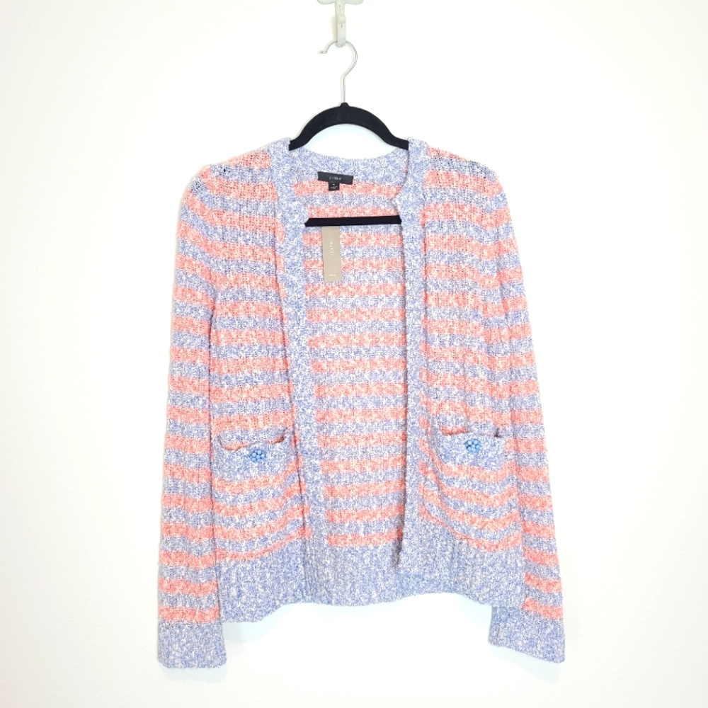 J.CREW Open Cardigan Knit Tweed Stripe Sweater - Picture 3 of 11